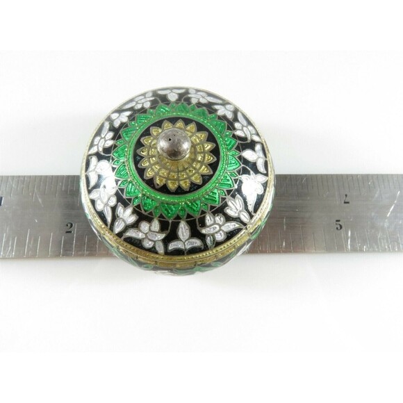 Vintage Enameled Sterling Silver Green, Black, Gold, White Trinket Stash Box - Picture 9 of 9